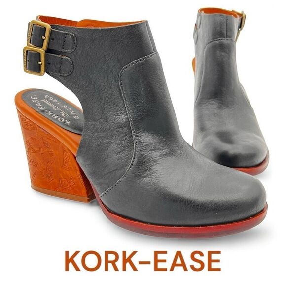 Kork-Ease Women's Leather Block Heel Slingback Cedro Heel Sandals Black Size 8.5 - Picture 1 of 11